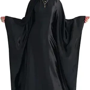 Butterfly Abaya: Women’s Satin Prayer Dress with Batwing Long Sleeves – Middle Eastern Arabian Robe with Hijab