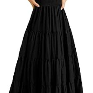 Smocked Dress: PRETTYGARDEN Women’s 2025 Summer Casual Midi Dress with Puffy Short Sleeves and Square Neck Ruffled Tiers