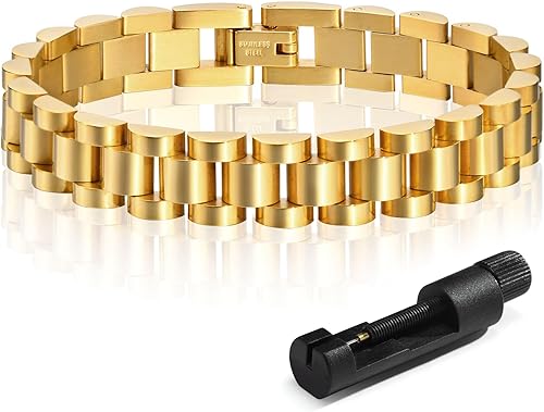 Rolex Chain: MPRAINBOW 2pcs Gold Link Bracelet Set – Stainless Steel Crystal Friendship Bangles with Adjustable Watch Band Tools 2 Rolex Chain: MPRAINBOW 2pcs Gold Link Bracelet Set – Stainless Steel Crystal Friendship Bangles with Adjustable Watch Band Tools