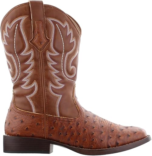 Ostrich Skin Boots: ROPER Men's Brown and White Bumps Square Toe Mid Calf Casual Boots 2 Ostrich Skin Boots: ROPER Men's Brown and White Bumps Square Toe Mid Calf Casual Boots