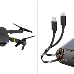 Black Falcon Drone with 4K Camera – Quadcopter for Kids & Adults, Fast Charging Multi Charge Pro Car Charger (USB-C & Lightning)