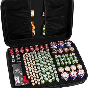 Battery Box Organizer and Storage Case – Holds 148 Batteries AA AAA C D 9V with Tester BT-168 (Batteries Not Included)