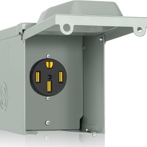 50 Amp RV Plug: PAULINN Outlet Box with Nema 14-50R, Lockable Cover, UL Listed & Weatherproof for Camper and Electric Vehicles
