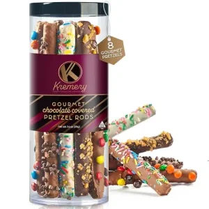 Pretzel Rods Delight: KREMERY Chocolate-Covered Gift Basket with Assorted Toppings