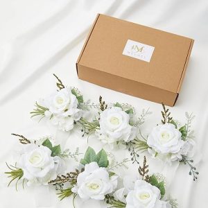 Corsages: Elegant Meldel Wrist Corsage Set of 6 – Artificial White Rose Pearl Wristbands for Weddings, Proms, and Parties