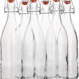750 ml Bottle: Flip Top Glass Swing Bottles for Beverages, Oil, Vinegar, Kombucha, Beer, and More – Pack of 6, Airtight and Leak-Proof
