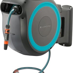 Pressure Washer Hose Reel: GARDENA Retractable Garden Hose Reel 115′ x 1/2″ with Automatic Retraction and Length Lock, Wall Mounted with 180° Swivel Bracket, Includes Nozzle, Made in Europe