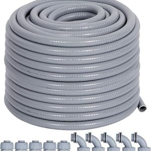 Flexible Conduit 100 ft: Liquid-Tight Electrical Conduit with UL Certification and 10 Connector Kit (3/4 Inch)