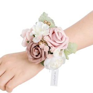 Wrist Corsage: Ling’s Moment 2pcs Artificial Flowers for Prom, Homecoming, Wedding, and Anniversary in Dusty Rose