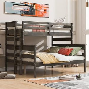 Twin Over Queen Bunk Bed: Harper & Bright Designs Detachable Twin XL Over Queen Frame with Ladder and Guardrail in Gray