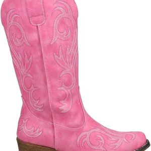 Pink Cowgirl Boots: ROPER Women’s Riley Round Toe Casual Mid Calf Boots with Low Heel (1-2″) in Black