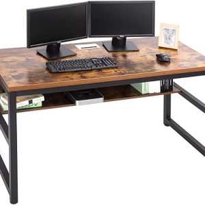 Murphy Desk: TOPSKY Rustic Brown Computer Desk with Bookshelf and 1.18″ Thick Metal Hole Cable Cover (55″)
