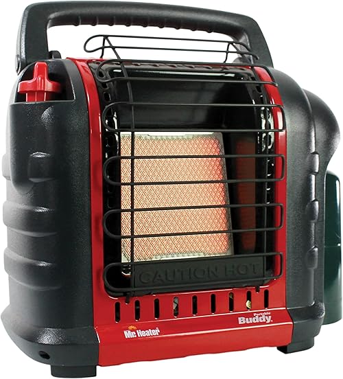 Tent Heater: Mr. Heater Portable Buddy MH9BX – 4,000-9,000 BTU Indoor-Safe Propane Radiant Heater for Campers, Workshops, Job Sites, and Patios – Red and Black