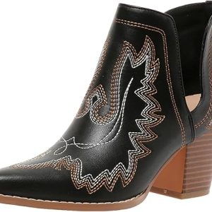 Cowhide Boots: SelRoys Women’s Cowboy Ankle Boots – Western Embroidered Chunky Heels in Red, Brown, and Black (US 5-11)