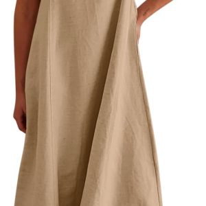 Shy Velvet Women’s 2025 Linen Maxi Dress – Backless Sleeveless Summer Beach Party Dress with Contrast Spaghetti Straps