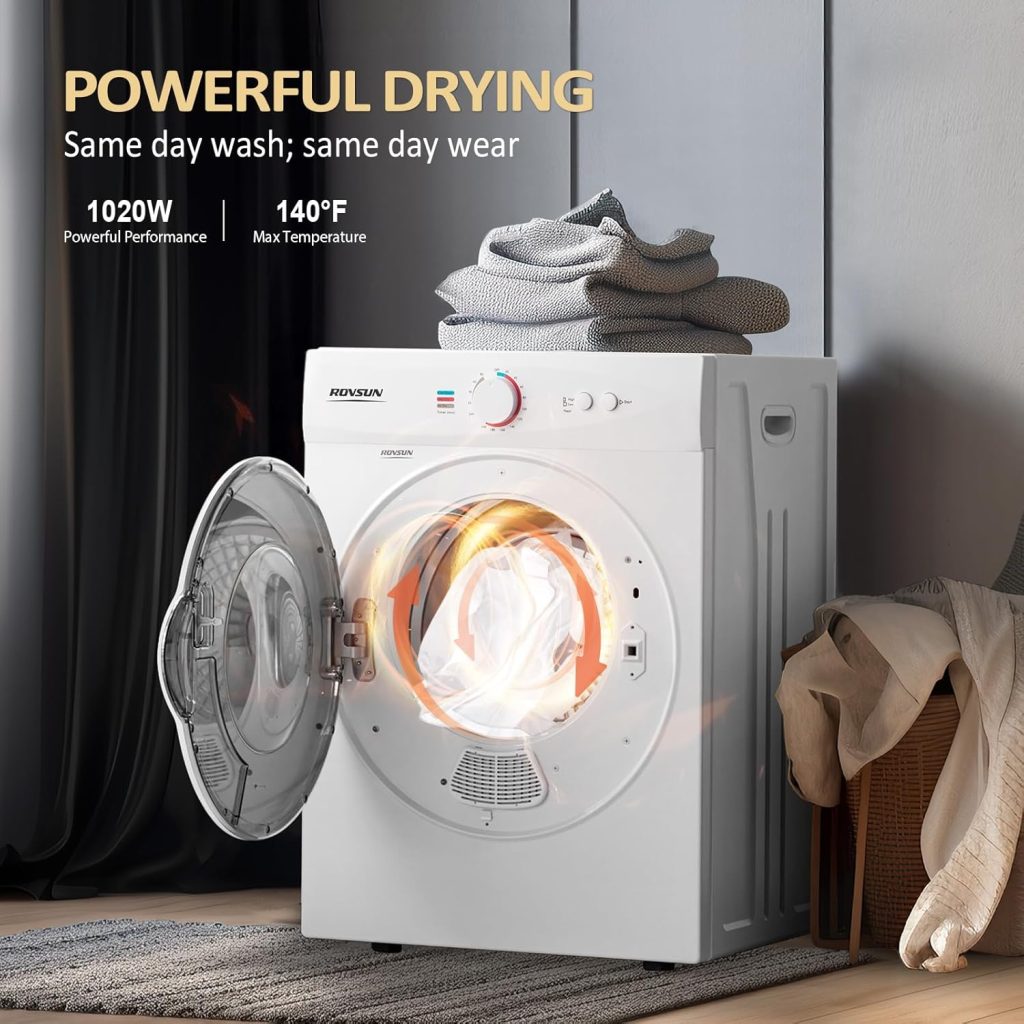 RV Washer Dryer Combo: ROVSUN 1.8 Cu.Ft Portable Clothes Dryer, Compact Front Load Laundry Machine with Stainless Steel Tub for Home, Apartment, and Dorm (Classic Knob Control)