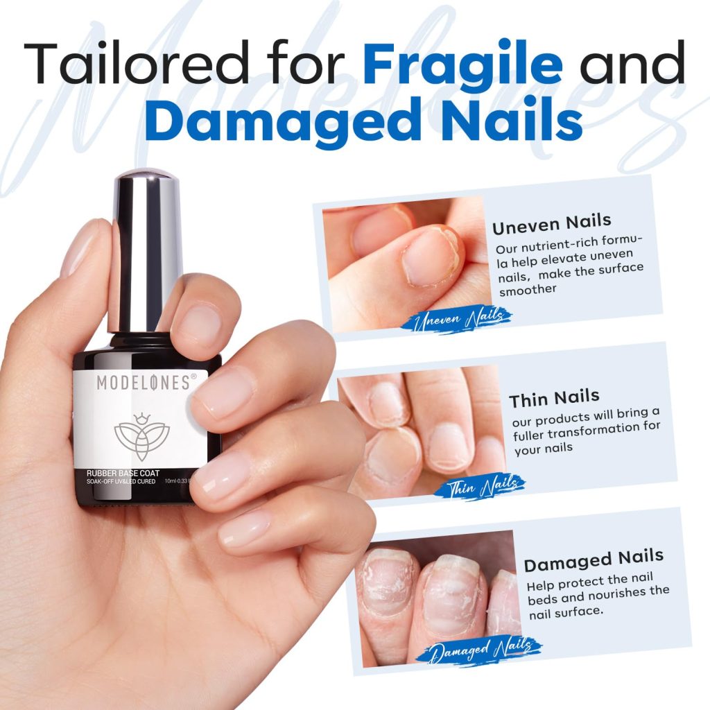 Rubber Base Gel: Modelones Clear Builder Gel Nail Polish for Strengthening, Apex Building, and Long-Lasting Protection for Thin, Weak Nails (Soak Off UV/LED)