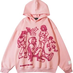 Tapestry Hoodie: COOLMONAR Men’s Cartoon Graphic Pullover – Streetwear Hooded Sweatshirt for Hip Hop Fashion Y2K, Unisex Style