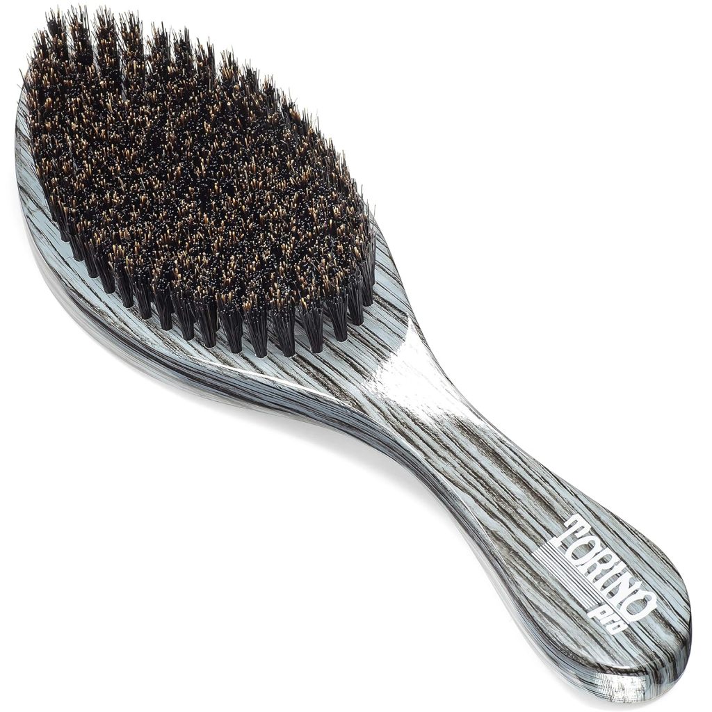Wave Brush: Torino Pro #520 Medium Curve Wave Brush by Brush King - Grey, 100% Boar Bristles for All-Purpose 360 Waves for Men
