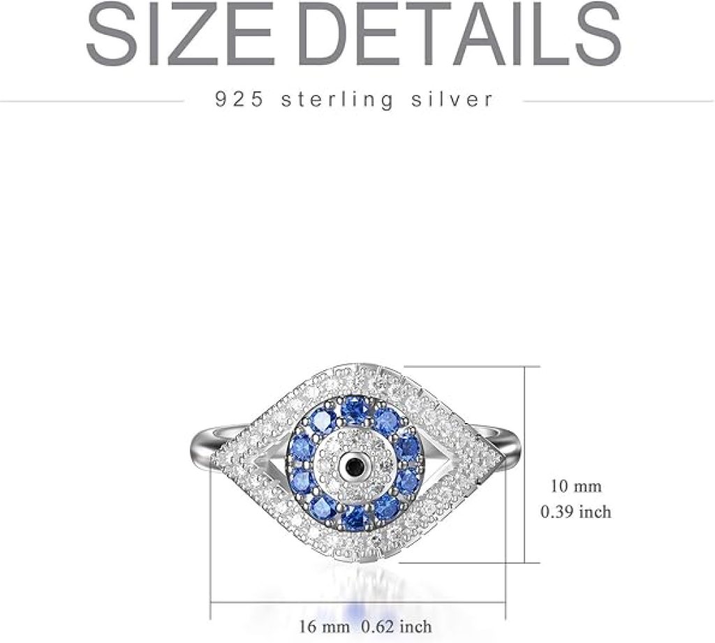 Evil Eye Ring - PEIMKO 925 Sterling Silver Turkish Rings for Women, Cubic Zirconia Signet, Protective Jewelry, Lucky Gift for Mother's Day, Sizes 5-12