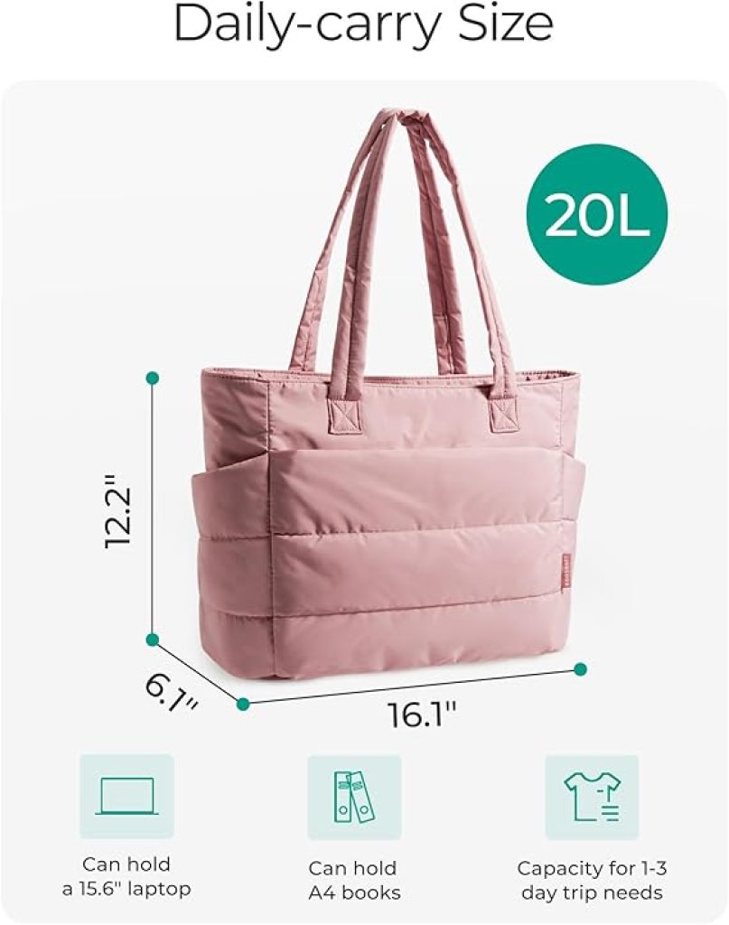 Quilted Bag - BAGSMART Lightweight Puffy Tote with Compartments, Shoulder Handbag for Women’s Travel, Work, and Gym