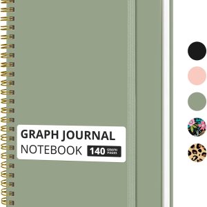 Graph Paper Notebook – Taja Spiral Journal for Women & Men, 140 Pages, Hardcover for Planning & Tracking, A5 Size (6″x8″) in Green