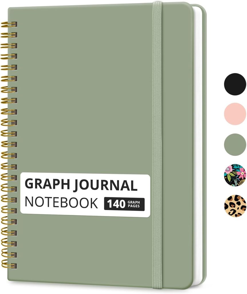 Graph Paper Notebook - Taja Spiral Journal for Women & Men, 140 Pages, Hardcover for Planning & Tracking, A5 Size (6"x8") in Green