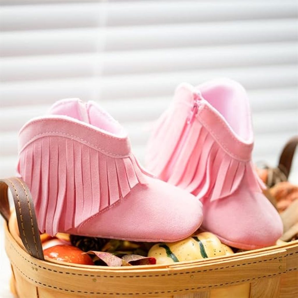 Baby Cowboy Boots: Meckior Baby Girls' Soft Bottom Moccasins with Tassels and Side Zipper – Non-Slip Toddler Footwear