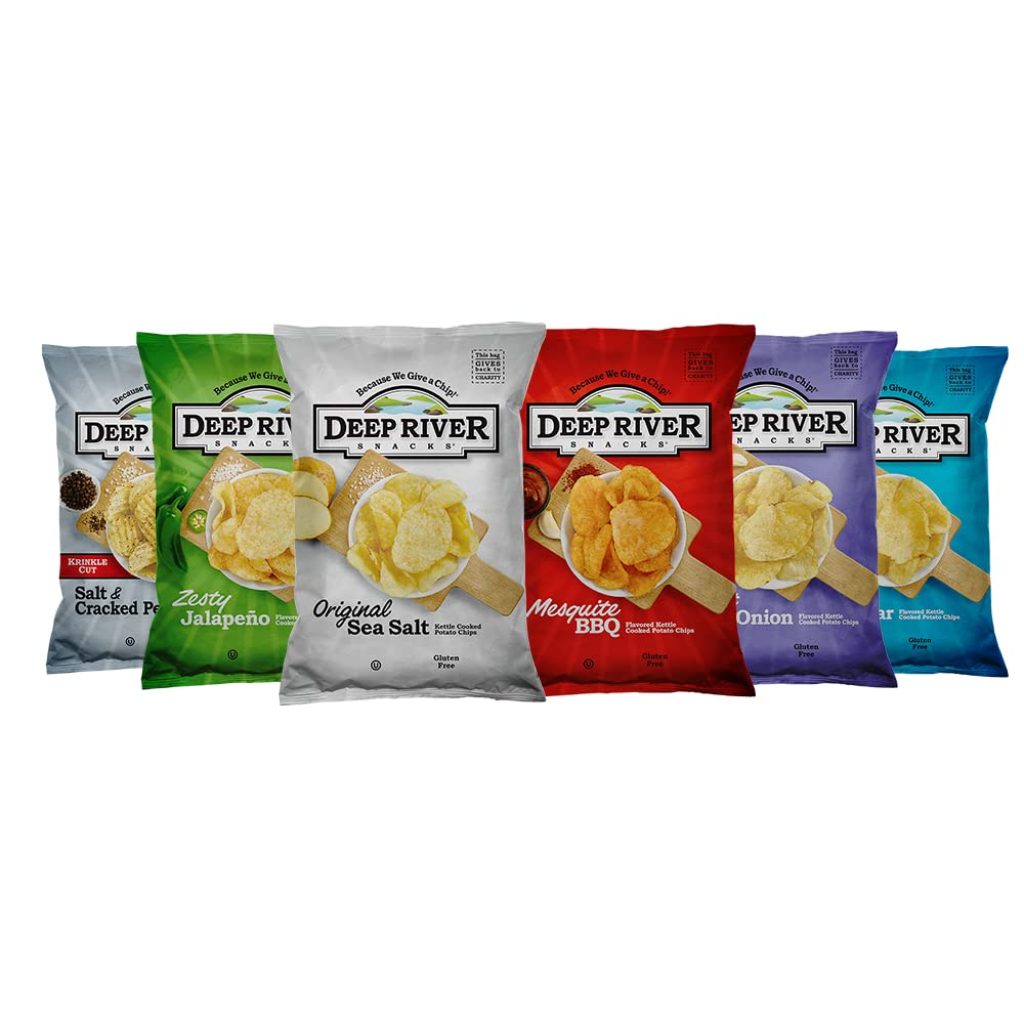 Deep River Chips Variety Pack - 24 Count Kettle Cooked Potato Chips, 6 Flavors Assortment (2oz Each), Kosher Gluten Free Snacks for Parties