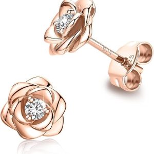 Flower Earrings: Gold Plated Sterling Silver Rose Studs – Hypoallergenic & Nickel-Free Jewelry for Women