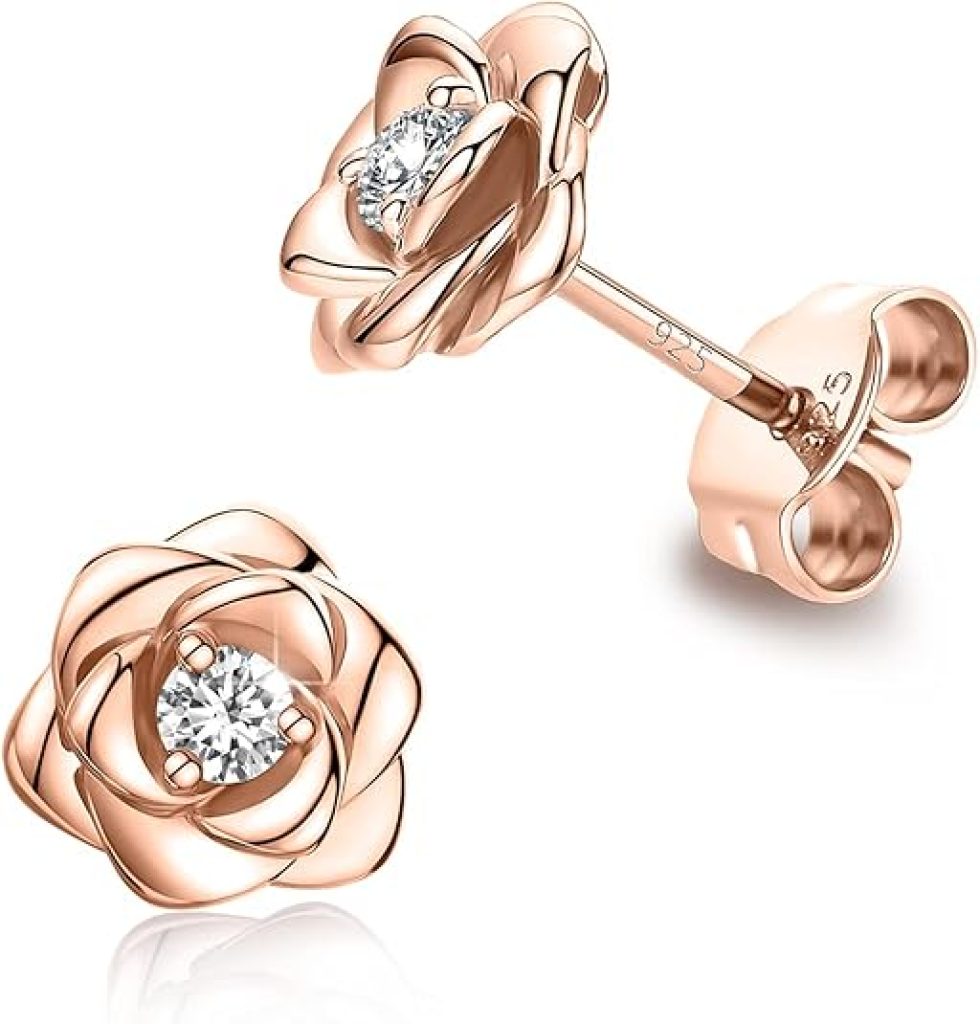 Flower Earrings: Gold Plated Sterling Silver Rose Studs - Hypoallergenic & Nickel-Free Jewelry for Women