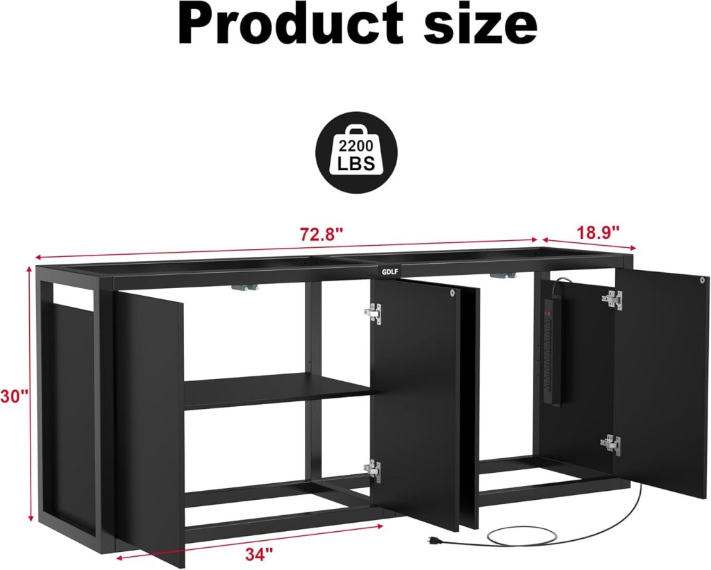 150 Gallon Aquarium Stand - GDLF Heavy Duty Metal Fish Tank Stand with Power Outlet and Cabinet for Filters and Accessories, 72.8" L x 18.9" W, 2200 lbs Capacity 3 150 Gallon Aquarium Stand - GDLF Heavy Duty Metal Fish Tank Stand with Power Outlet and Cabinet for Filters and Accessories, 72.8" L x 18.9" W, 2200 lbs Capacity