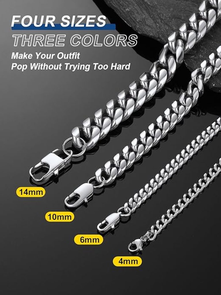 Miami Cuban Link Chain: ChainsPro Men's Chunky Necklace – Customizable Widths (4.8/6/10/14mm) and Lengths (18-30 inches) in Gold Plated, Stainless Steel, or Black with Gift Box Option