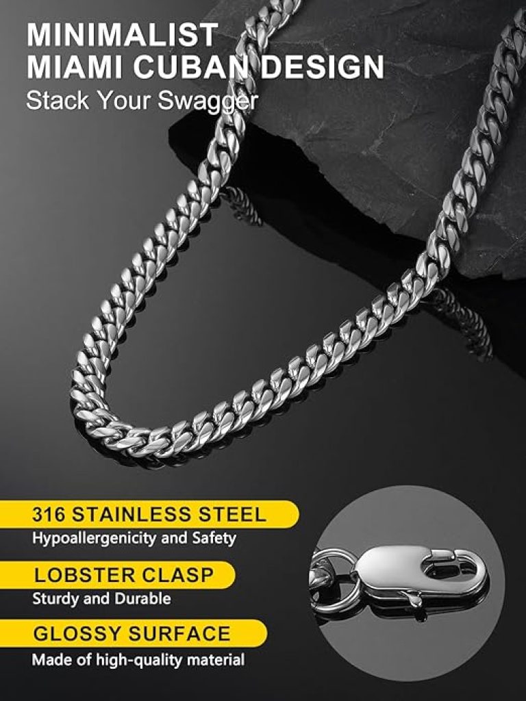 Miami Cuban Link Chain: ChainsPro Men's Chunky Necklace – Customizable Widths (4.8/6/10/14mm) and Lengths (18-30 inches) in Gold Plated, Stainless Steel, or Black with Gift Box Option