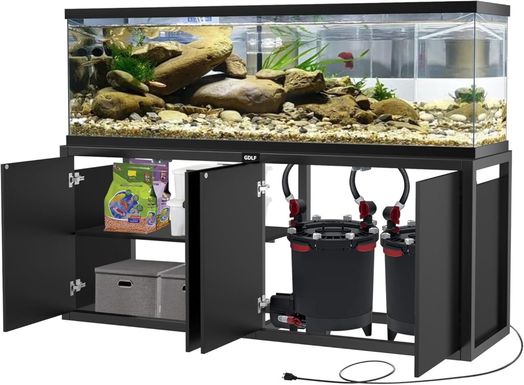 150 Gallon Aquarium Stand - GDLF Heavy Duty Metal Fish Tank Stand with Power Outlet and Cabinet for Filters and Accessories, 72.8" L x 18.9" W, 2200 lbs Capacity