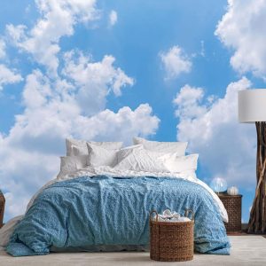 Cloud Wallpaper Tropical Forest Mural ：Palm Trees for Bedroom & Living Room Decor (Non-Self-Adhesive)