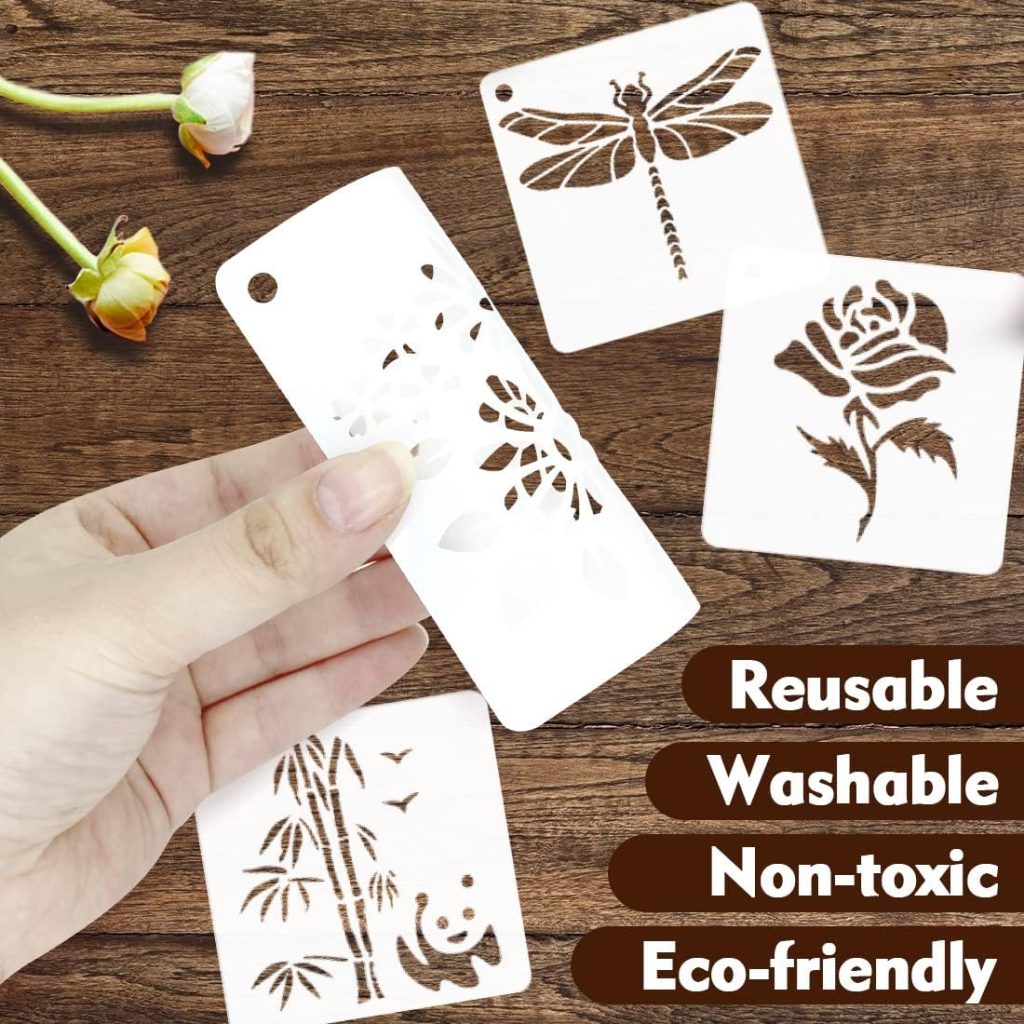 Flower Stencil Set - 50 Reusable Designs for Painting on Wood, Rocks, Canvas, Fabric, Glass, and Pottery, 4x4 Inch
