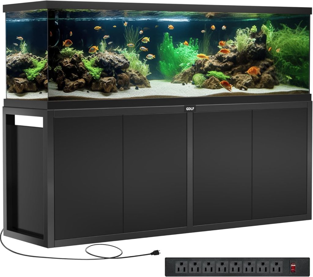 150 Gallon Aquarium Stand - GDLF Heavy Duty Metal Fish Tank Stand with Power Outlet and Cabinet for Filters and Accessories, 72.8" L x 18.9" W, 2200 lbs Capacity