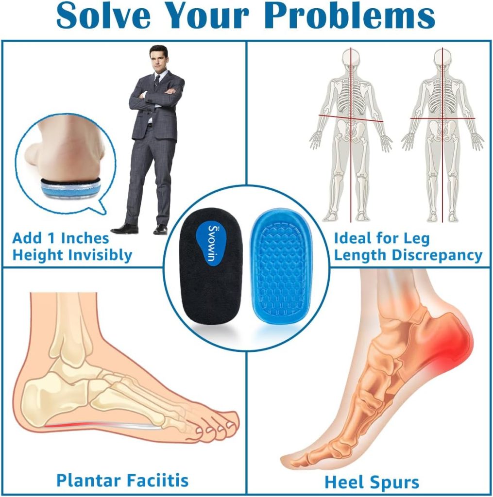 Heel Wedges - 3 Layer Adjustable Lift for Leg Length Discrepancies, Height Increase Insoles, Gel Cushions for Heel Pain and Achilles Tendonitis (Large)