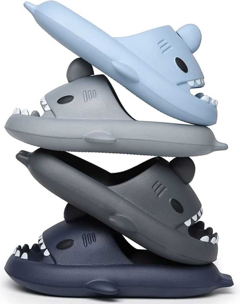 Sharkies Cloud Slippers - Men's and Women's Summer Shark Slides, Open Toe Sandals with Anti-Slip Design for Beach, Pool, and Shower, Featuring Cushioned Thick Sole