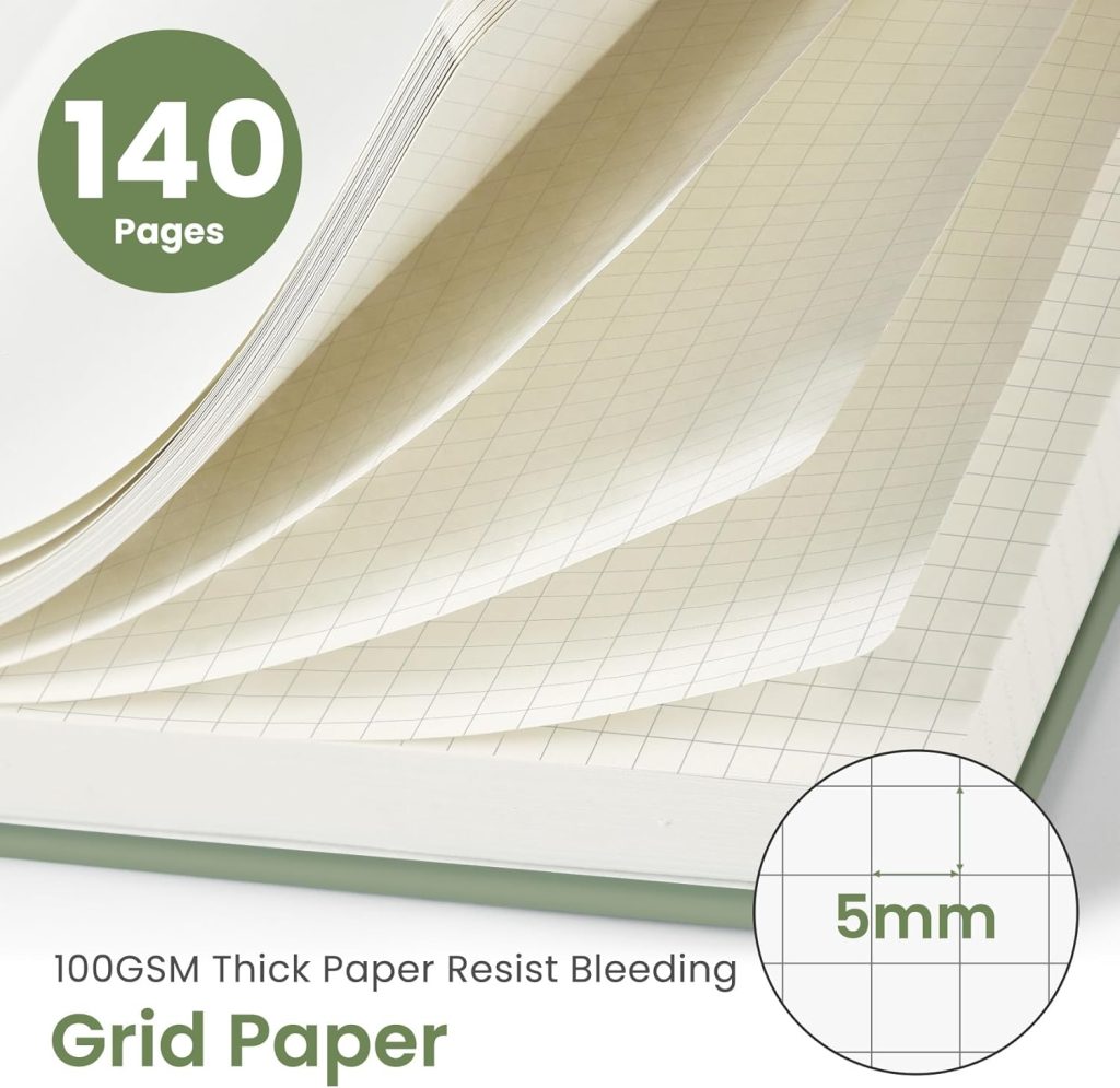 Graph Paper Notebook - Taja Spiral Journal for Women & Men, 140 Pages, Hardcover for Planning & Tracking, A5 Size (6"x8") in Green