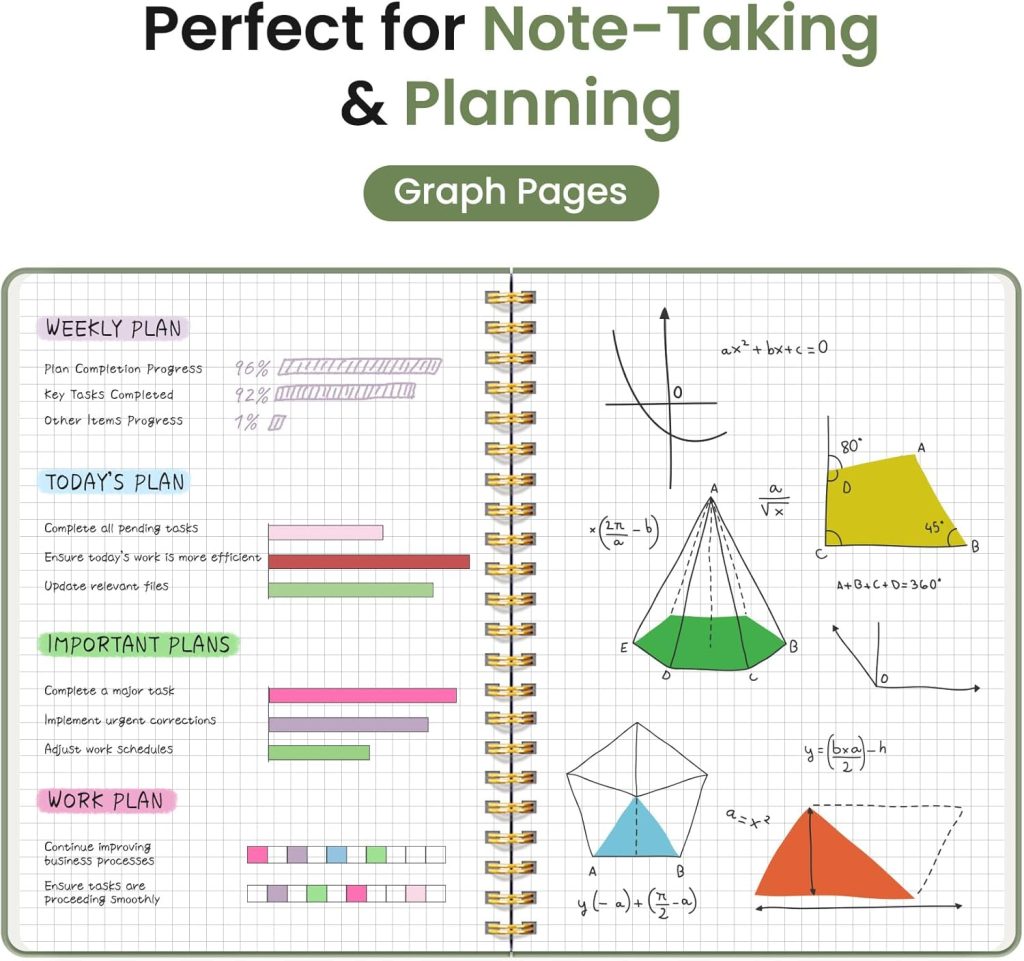 Graph Paper Notebook - Taja Spiral Journal for Women & Men, 140 Pages, Hardcover for Planning & Tracking, A5 Size (6"x8") in Green