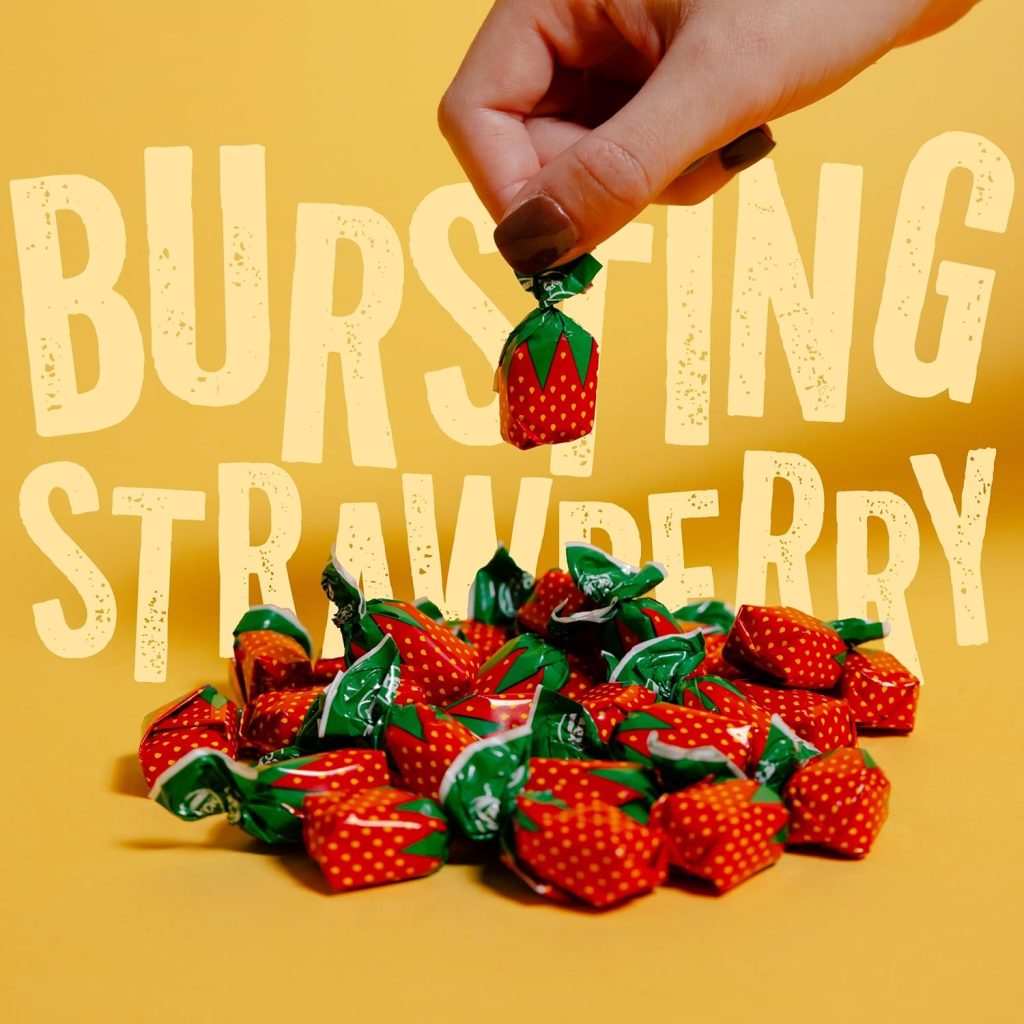 Strawberry Hard Candy: Cambie 2 lbs Bulk Candy with Fruit-Filled Center – Individually Wrapped Bon Bons for Piñata Filler, Candy Bags, and Party Favors