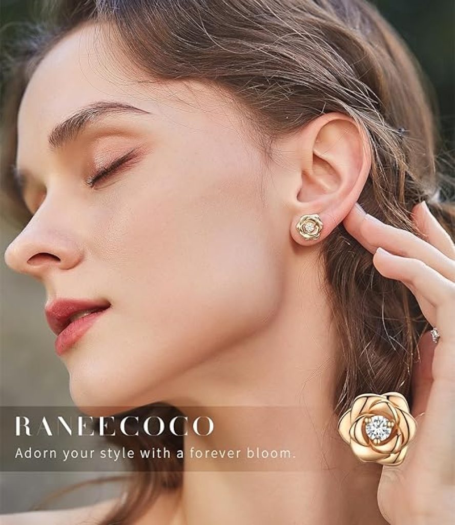 Flower Earrings: Gold Plated Sterling Silver Rose Studs - Hypoallergenic & Nickel-Free Jewelry for Women