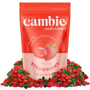 Strawberry Hard Candy: Cambie 2 lbs Bulk Candy with Fruit-Filled Center – Individually Wrapped Bon Bons for Piñata Filler, Candy Bags, and Party Favors