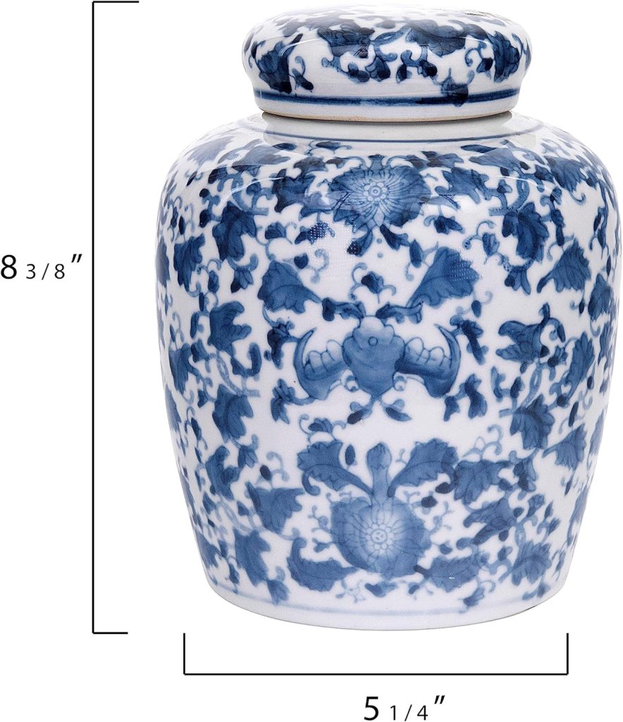 Ginger Jar - Decorative Blue and White Ceramic Jar with Lid