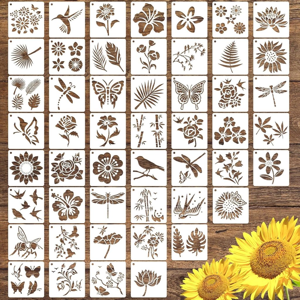 Flower Stencil Set - 50 Reusable Designs for Painting on Wood, Rocks, Canvas, Fabric, Glass, and Pottery, 4x4 Inch 3 Flower Stencil Set - 50 Reusable Designs for Painting on Wood, Rocks, Canvas, Fabric, Glass, and Pottery, 4x4 Inch