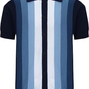 Oxknit: Men’s Vintage Knitted Polo Shirt – Gradient Stripe Short Sleeve Retro Style Inspired by the 60s & 70