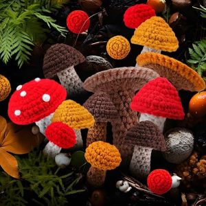 Crochet Christmas Ornaments: 12 Pcs Mini Decorative Mushrooms for Crafts, Gifts, and Home Decor