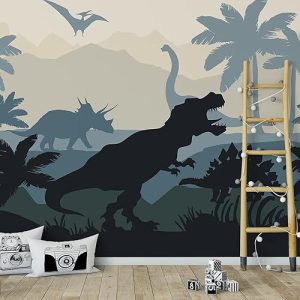 Dinosaur Wallpaper: Alwayspon Peel and Stick Fabric Wall Mural Sticker for Living Room, Bedroom, and Nursery Decor
